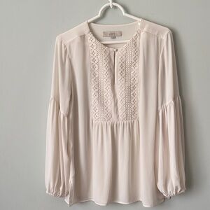 LOFT Cream Lace-Panel Peasant Blouse